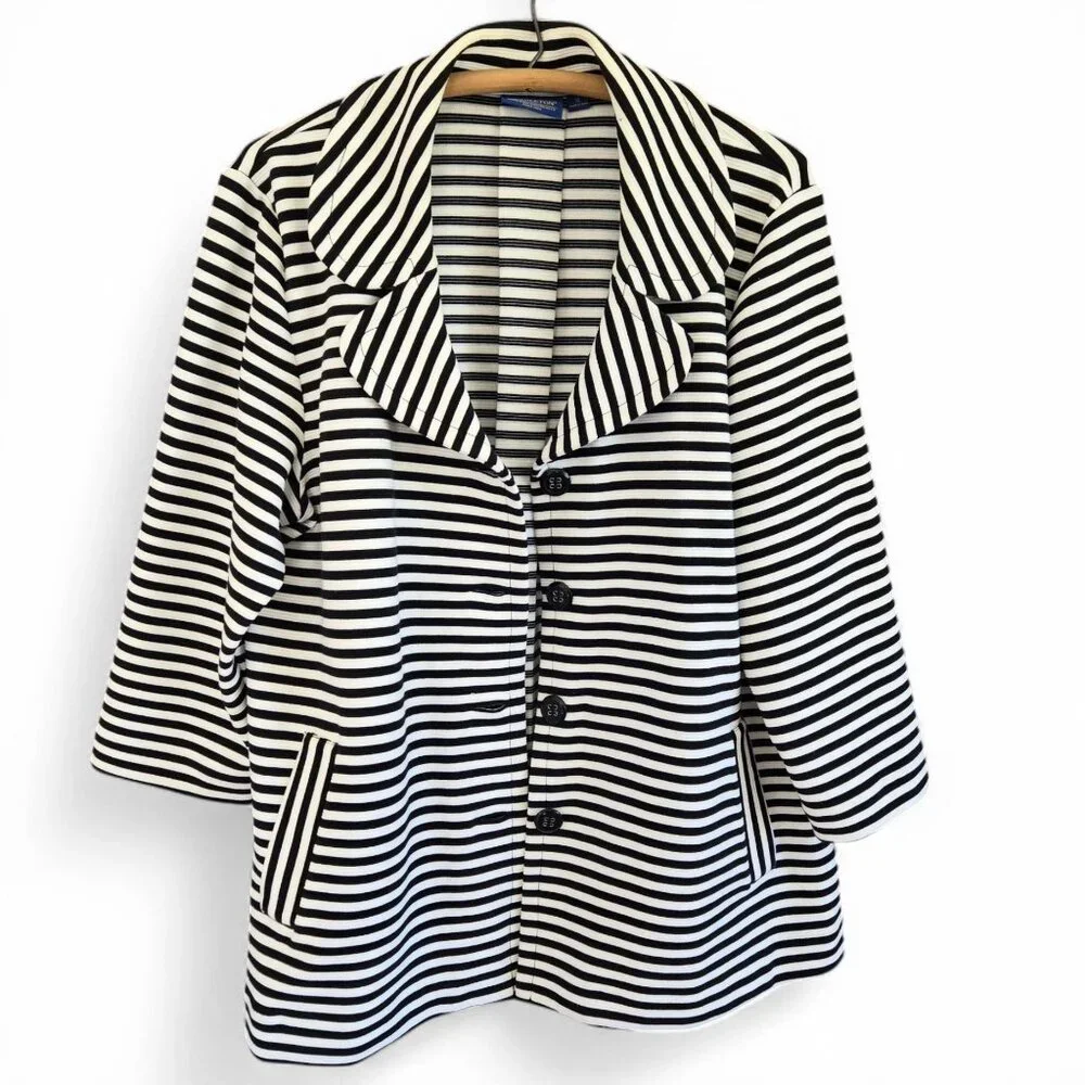 Vintage Pendleton Womens XL Striped Swing Jacket Blazer Navy/White Pleated Back - Picture 4 of 14